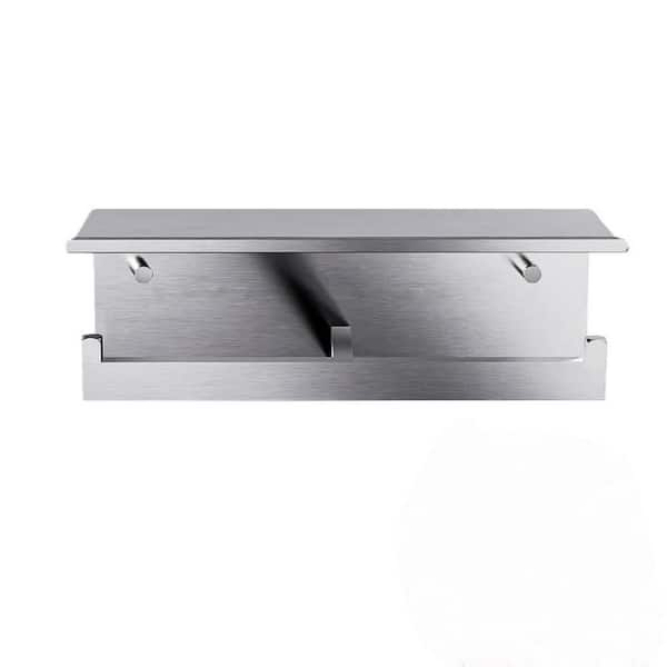 Commercial Wall-Mount Double Toilet Paper Holder with Shelf in Brushed Nickel, Crafted from SUS304 Stainless Steel