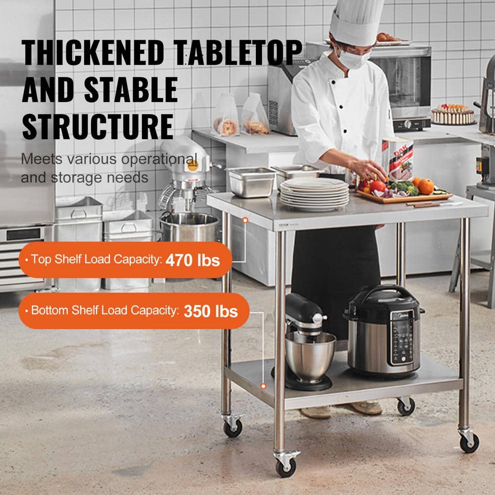 Stainless Steel Adjustable Height Work Table with Wheels