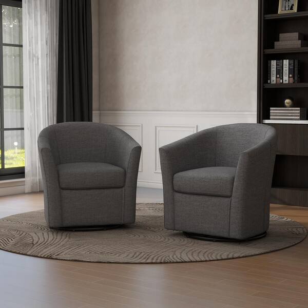 Uixe Gray Linen Upholstered360° Swivel Accent Barrel Chair With