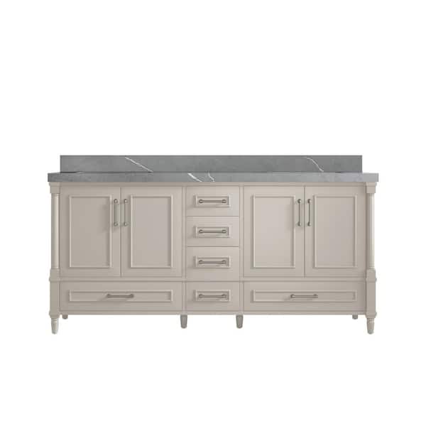 Willow Collections Hudson 72 in. W. x 22 in. D x 36 in. H Double Sink Bath Vanity in Fine Grain with 2 in. Piatra Gray Qt. Top