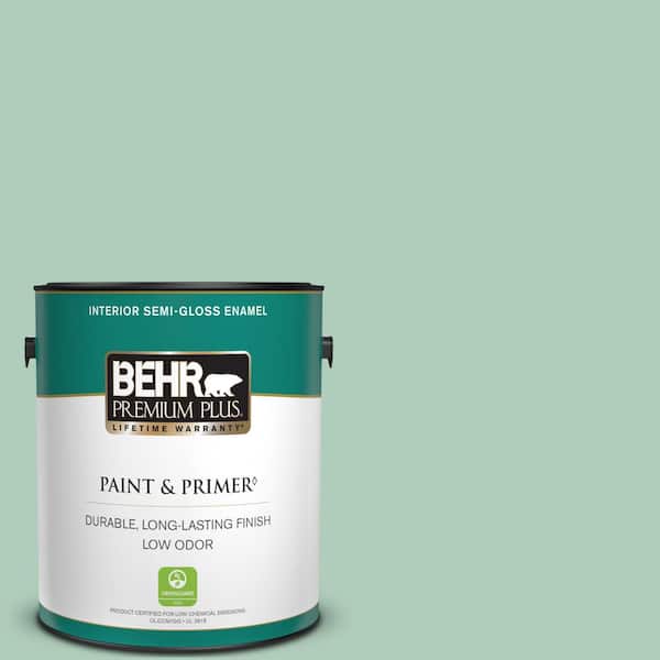 BEHR PREMIUM PLUS 1 gal. #T13-12 Jazzy Jade Semi-Gloss Enamel Low Odor Interior Paint & Primer