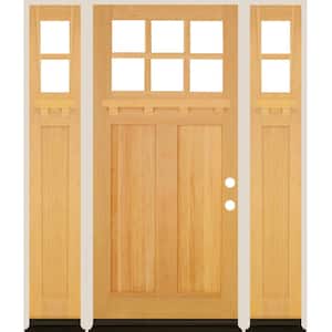 64 in. x 80 in. Craftsman Left-Hand/Inswing Clear Glass Clear Stain Douglas Fir Wood Prehung Front Door Double Sidelite
