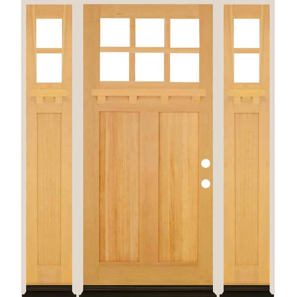 Krosswood Doors 64 in. x 80 in. Craftsman Left-Hand/Inswing Clear Glass Clear Stain Douglas Fir Wood Prehung Front Door Double Sidelite