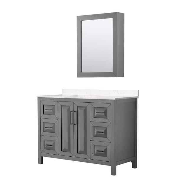 Wyndham Collection Daria 48 in. W x 22 in. D x 35.75 in. H Single Bath Vanity in Dark Gray with Carrara Cultured Marble Top and Mirror