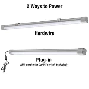 4 ft. 64-Watt Equivalent 3600 Lumens Plug-in or Hardwire Integrated LED Gray Vapor Tight Strip Light Fixture 4000K