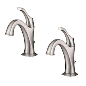 Arlo Single Hole Single-Handle Bathroom Faucet with Lift Rod Drain and Deck Plate in Spot-Free Brushed Nickel (2-Pack)