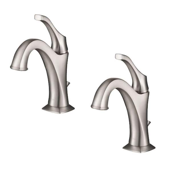 KRAUS Arlo Single Hole Single-Handle Bathroom Faucet with Lift Rod Drain and Deck Plate in Spot-Free Brushed Nickel (2-Pack)