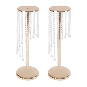 2-Piece 27.6 in. Tall Wedding Centerpieces Tabletop Flower Vases Gold Metal Crystal Flower Stand