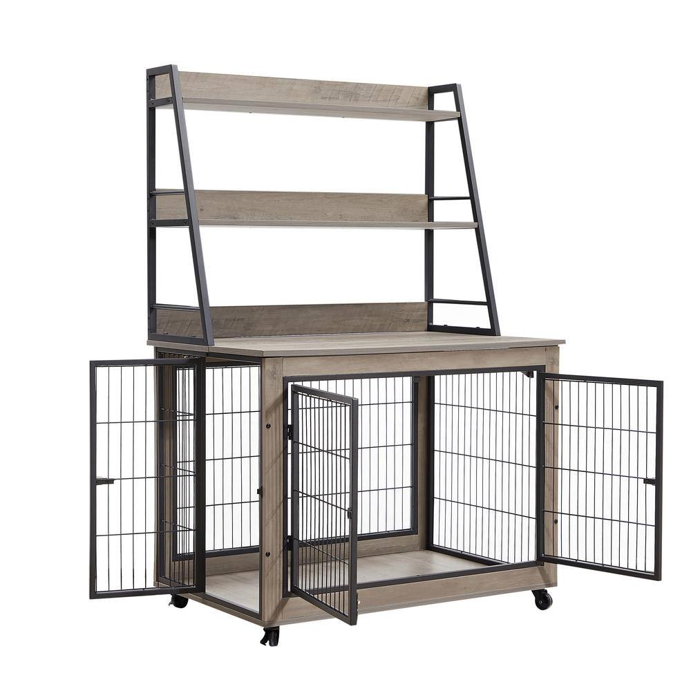 Foobrues Furniture Style Dog Crate Side Table with Shelves, Equipped