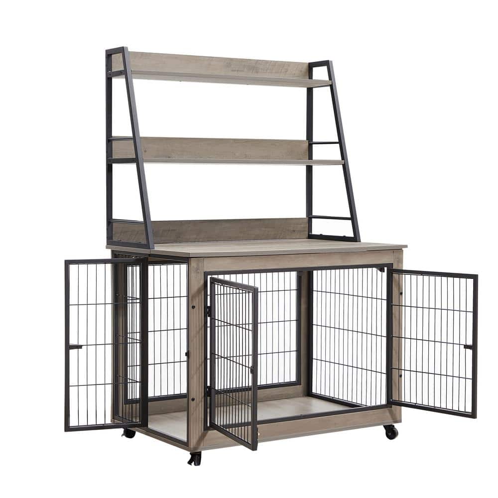 Foobrues Furniture Style Dog Crate Side Table with Shelves, Equipped ... - Dog Crate Stands With Side Shelves