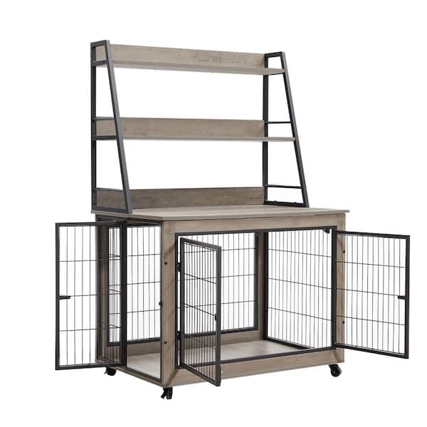 Foobrues Furniture Style Dog Crate Side Table with Shelves, Equipped with Double Doors