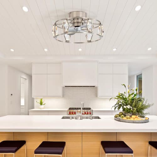 21 in. Indoor Satin Nickel Modern Caged 6-Speed Ceiling Fan with Light LED Light and Remote Control Included Ceiling Fans