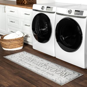 Graphic Machine Washable Laundry Mat Light Gray Doormat 20 in. x 59 in. Laundry Mat