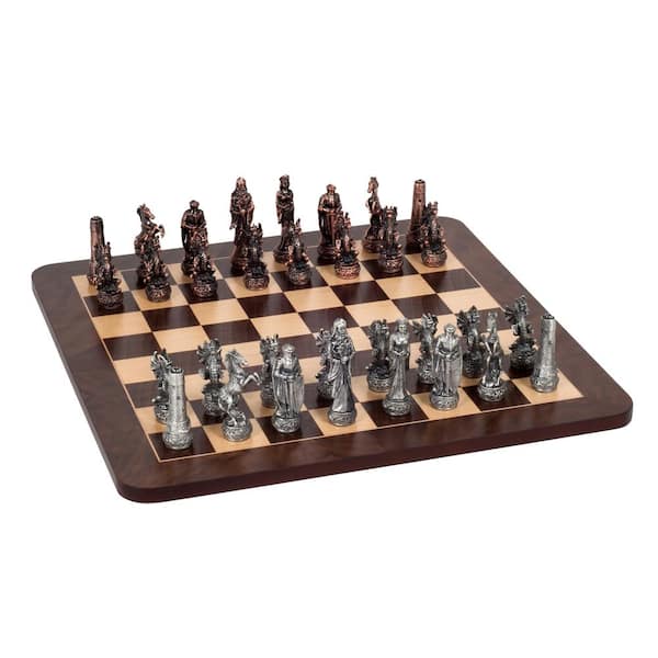 WE Games 16 in. Fantasy Chess Set - Pewter Pieces and Walnut Root Board