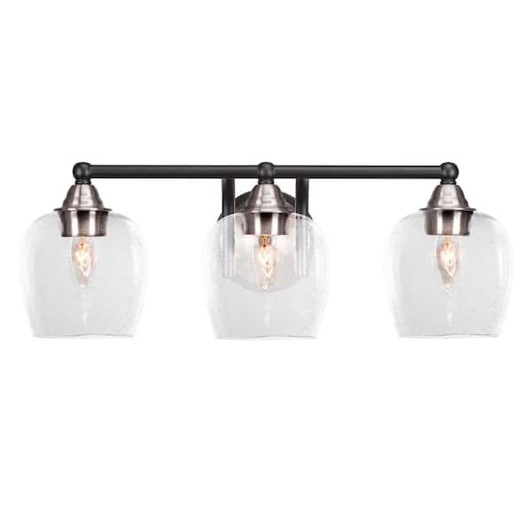 Unbranded Madison 7.75 in. 3-Light Bath Bar, Matte Black and Brushed Nickel, Clear Bubble Glass Vanity Light