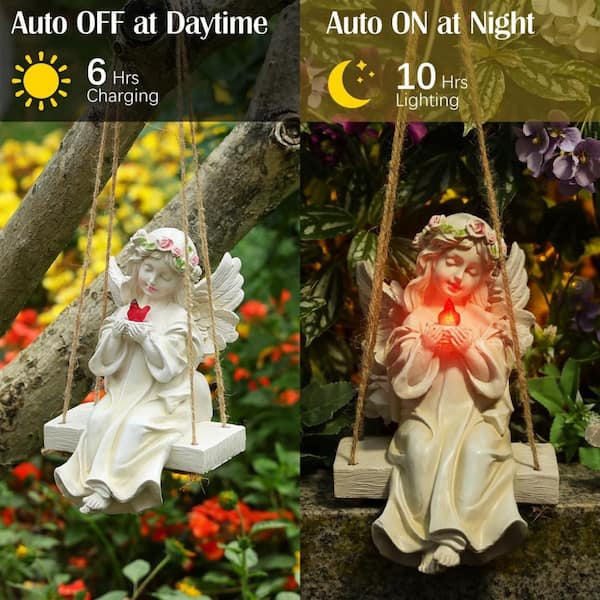 Angel Garden Statue, Waterproof Angel Statue with Swing & Holding