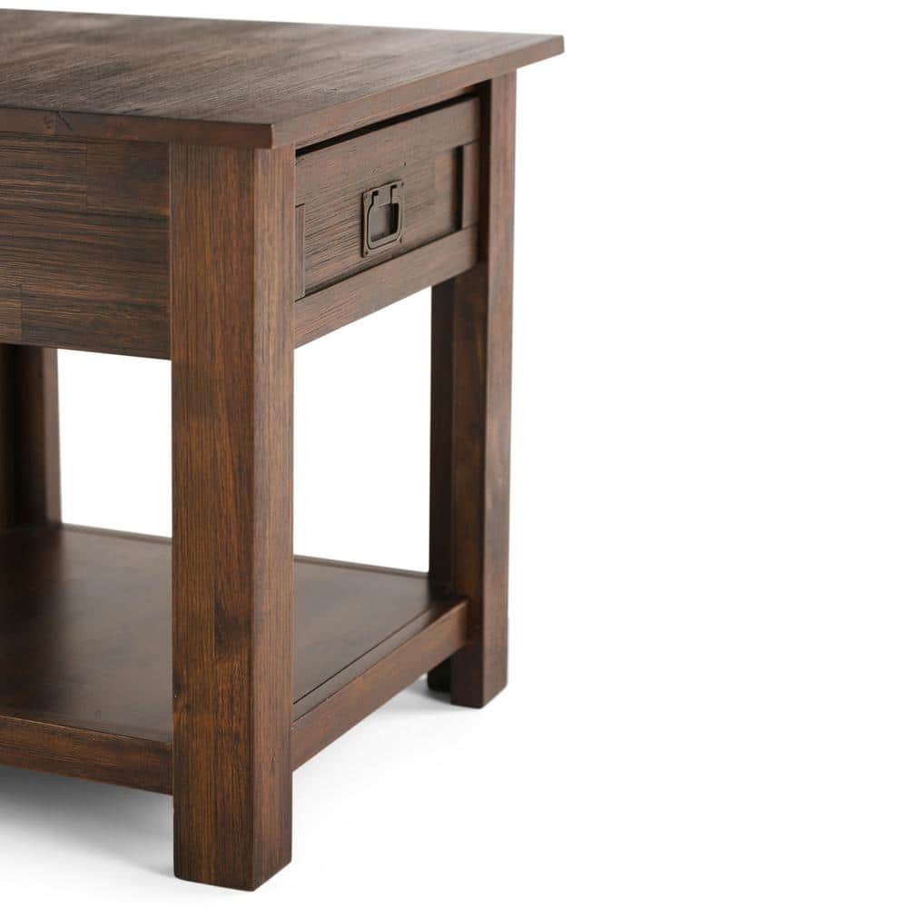 Distressed Charcoal Brown Acacia Wood End Side Table with Storage