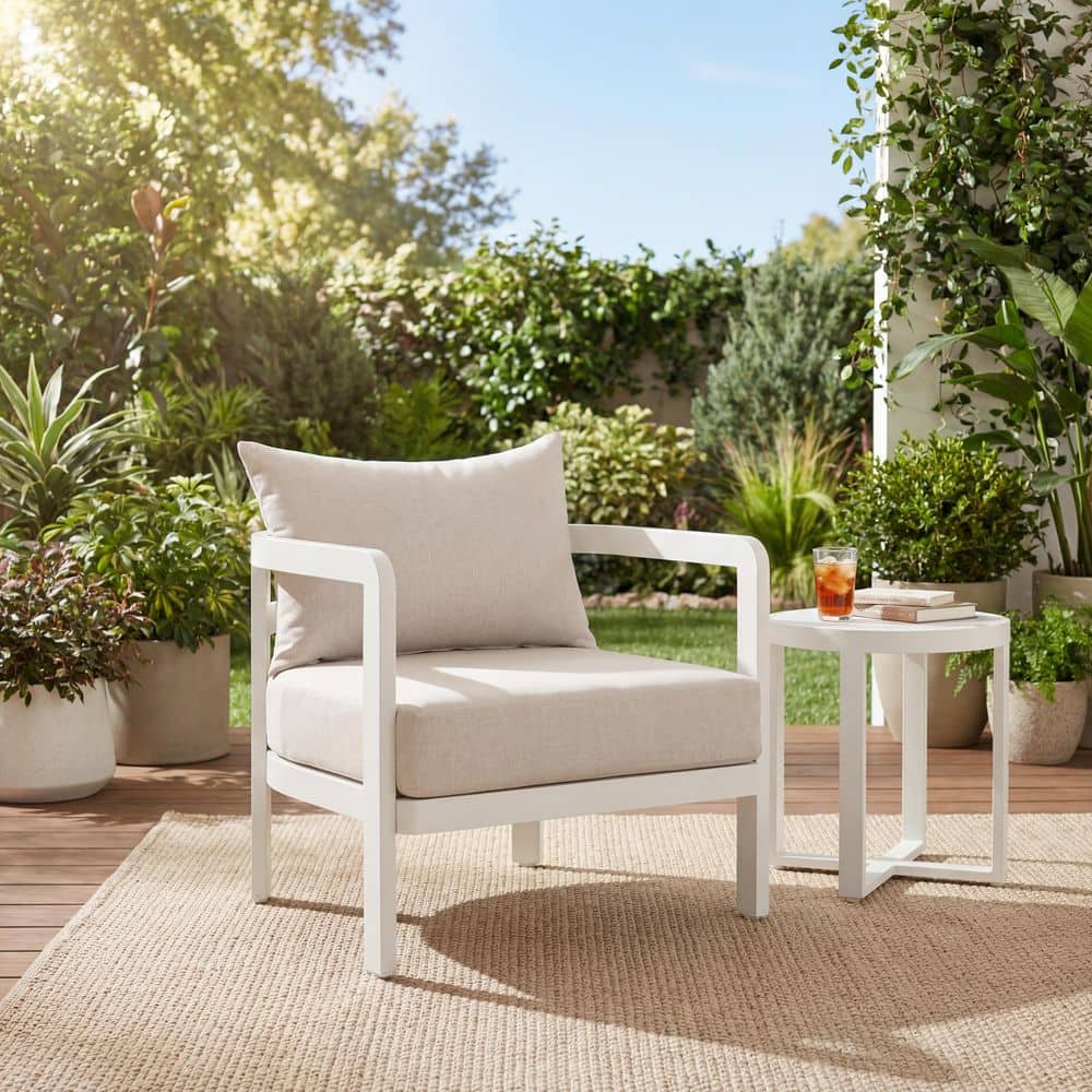 Hugo White+Beige Outdoor Patio Upholstered Club Chair Set of 1 price history on PriceWatchPro