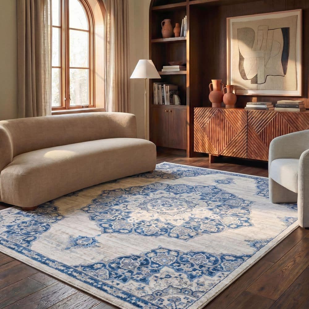 Brentwood 5 ft. x 8 ft. Ivory/Navy Geometric Area Rug price history on PriceWatchPro