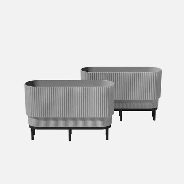 Veradek Demi 30 in. L x 10 in. W x 18.25 in. H in. Rectangular Raised with Stand Plastic Planter, Gray/Black (2-Pack)