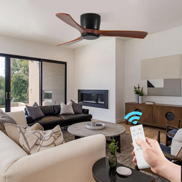 42 in. Flush Mount Ceiling Fan No Light with Remote Control, Noiseless Reversible DC Motor with Timer