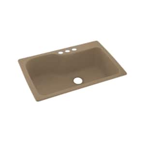 Dual-Mount Barley Solid Surface 33 in. x 22 in. 3-Hole Single Bowl Kitchen Sink