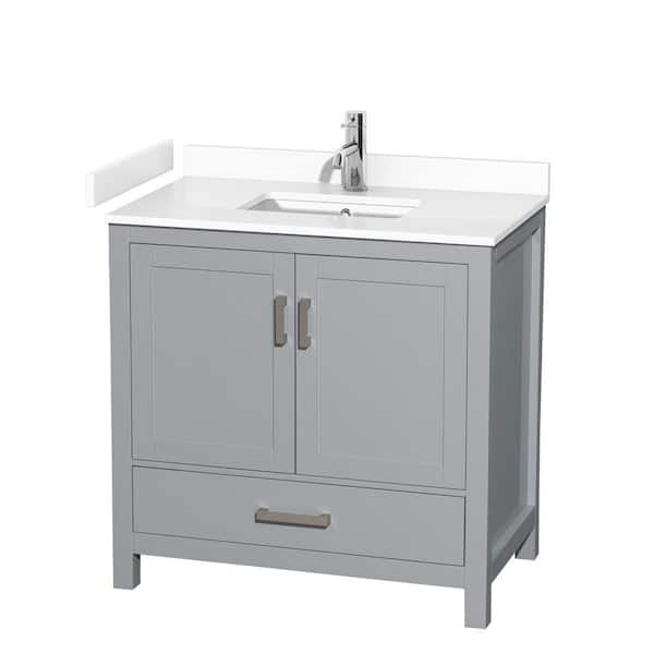 Wyndham Collection Sheffield 36 in. W x 22 in. D Single Bath Vanity in Gray with Cultured Marble Vanity Top in White with White Basin