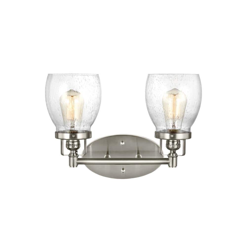 Brushed Nickel Two-Light Vanity with Clear Seeded Glass