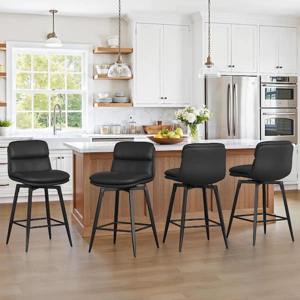 DAHLIA 26 in. Light Black Faux Leather Metal Frame Swivel Bar Stool with Double-Layer Cushion (Set of 4)