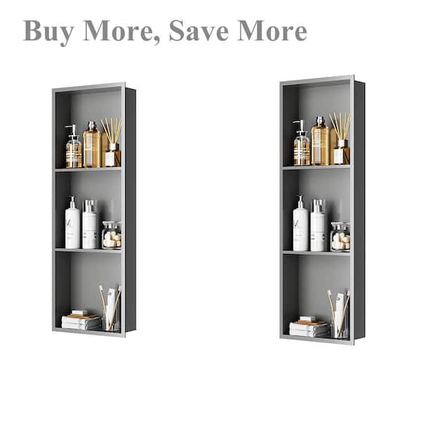 12 in., W x 36 in., H x 4 in., D Stainless Steel Wall Shower Niche, 3-Tier Bathroom Shelf in Gunmetal Gray (Pack of 2)