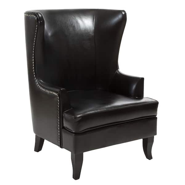 Noble House Canterburry Black Bonded, Wing Back Leather Chairs