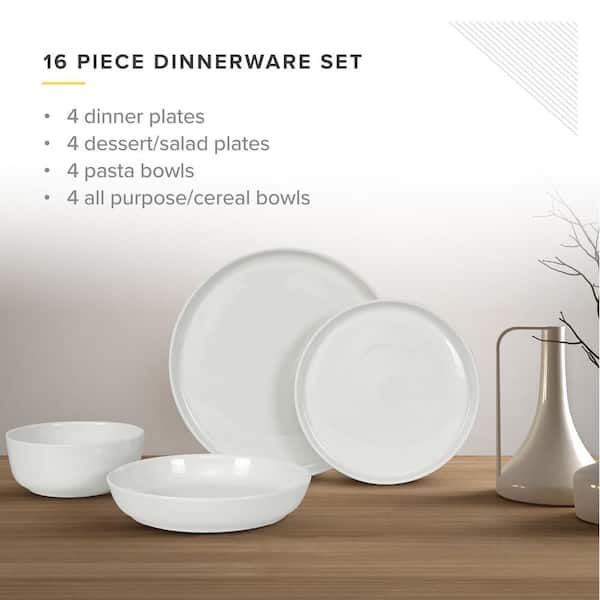 16-Piece Natural White Bone China Dinnerware Set (Set for 4)