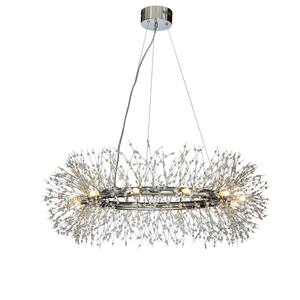 Interior Stainless Steel Crystal Firework Chandelier 12-Lights Bulb Included Round Pendant Ceiling Lighting in Chrome
