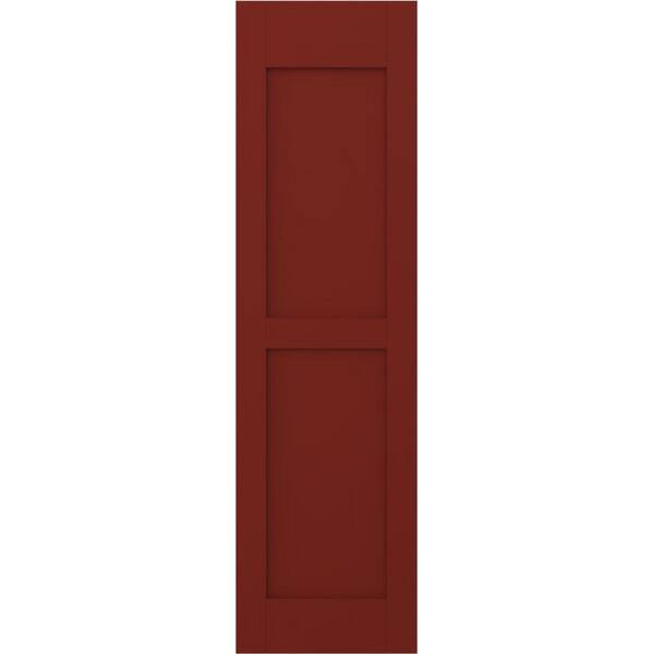 Ekena Millwork 15 in. W x 67 in. H Americraft 2-Equal Flat Panel Exterior Real Wood Shutters Pair in Pepper Red