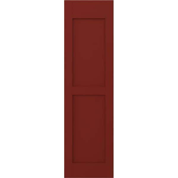 Ekena Millwork 18 in. W x 60 in. H Americraft 2-Equal Flat Panel Exterior Real Wood Shutters Pair in Pepper Red