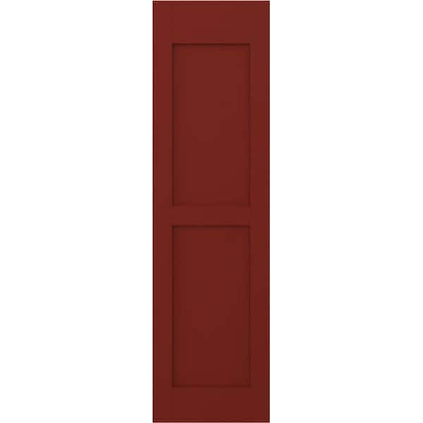 Ekena Millwork 18 in. W x 63 in. H Americraft 2-Equal Flat Panel Exterior Real Wood Shutters Pair in Pepper Red