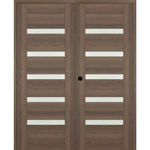 Vona 07-04 36 in. x 84 in. Right Active 5-Lite Frosted Glass Pecan Nutwood Wood Composite Double Prehung Interior Door