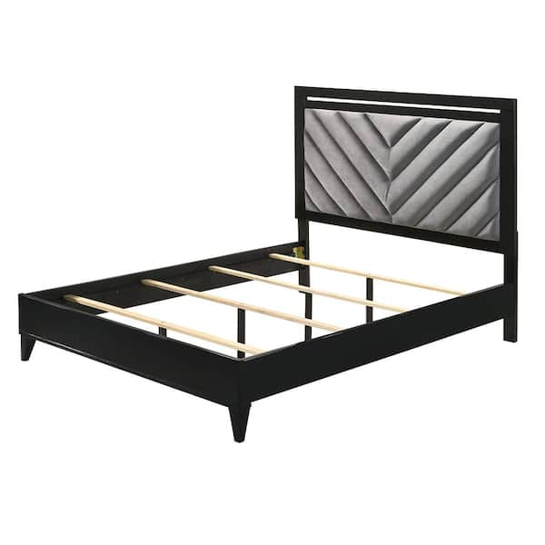 Acme Furniture Chelsie Gray Fabric and Black Queen Platform Bed