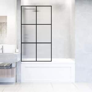 Divide 34 in. W x 62 in. H Framed Fixed Tub Screen Door in Matte Black with 3/8 in. (10mm) Fluted Glass