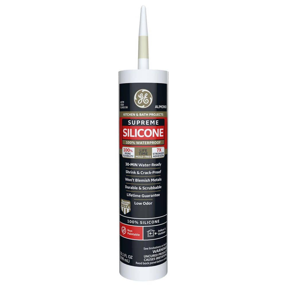 GE Supreme Silicone Caulk 10.1 oz Kitchen and Bath Sealant Almond 2821632 The Home Depot