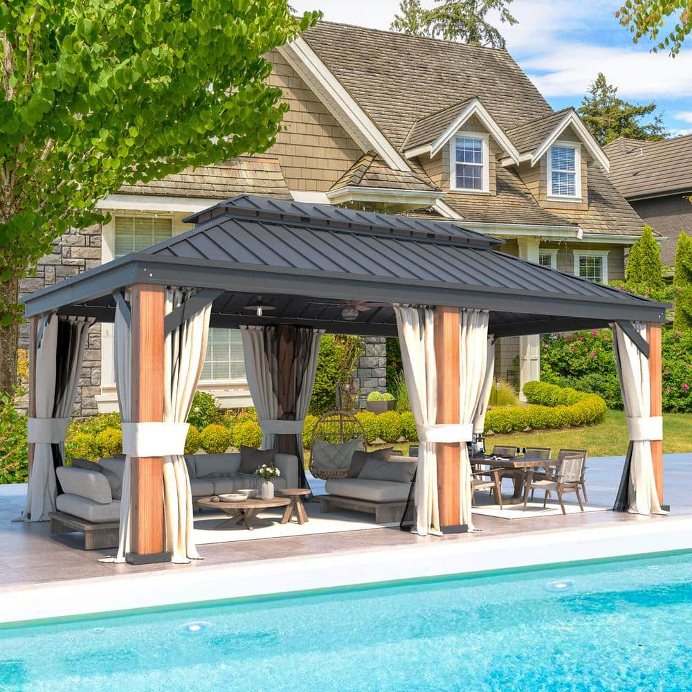 12 ft. x 20 ft. Hardtop Gazebo with Double Roof, Outdoor Patio Gazebo ...