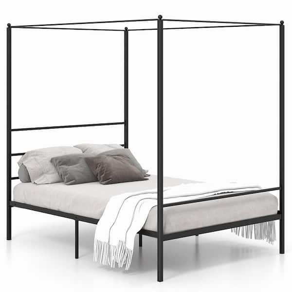 Black Full Metal Canopy Platform Bed Frame Mattress Foundation with Slat Support