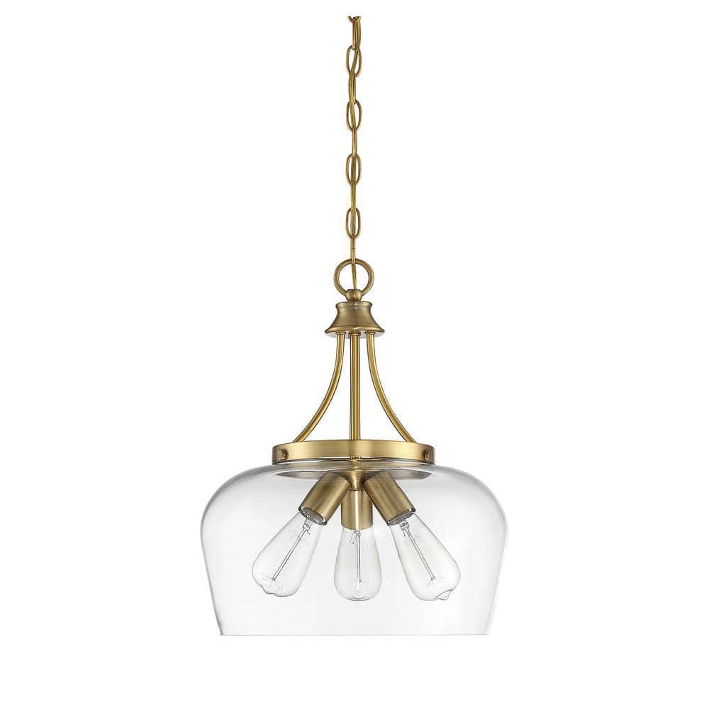 Elegant Warm Brass Octave 3-Light Curved Glass Pendant
