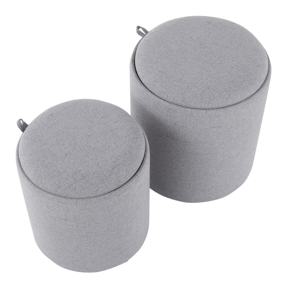 LumiSource Tray Nesting Ottoman Set in Grey and Natural Wood