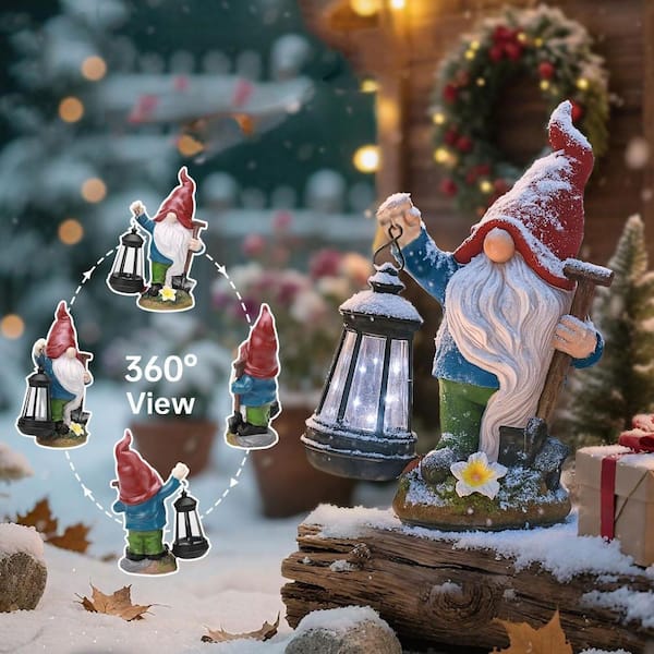 6 in. x 11 in. Red Resin Gnome Outdoor Decoration Garden Statue