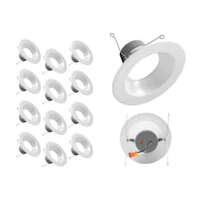 DLR Series 5-6 in. White Selectable CCT Integrated LED Recessed Retrofit Downlight Trim, Remodel, Dimmable, 12-Pack