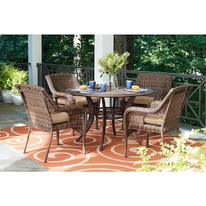 Cambridge Brown Wicker Outdoor Patio Dining Chair with Sunbrella Beige Tan Cushions (2-Pack)