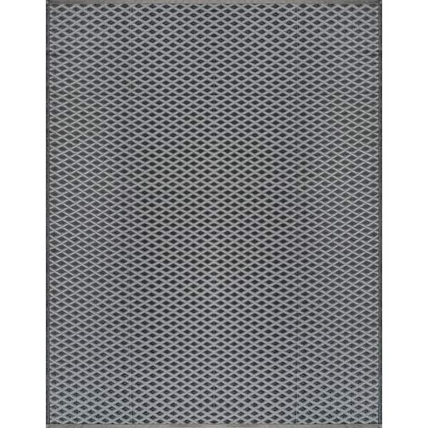 Jewel Gray 8 ft. x 10 ft. Diamond Geometric Washable Trellis Reversible Indoor Outdoor Area Rug