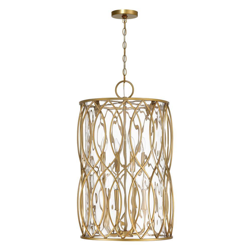 Snowden 8-Light Burnished Brass Pendant with Glacier Glass Shade