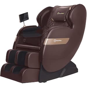 Brown Massage Chair has Dual-Core S Track Zero Gravity Voice Control LCD Remote Bluetooth Led Light